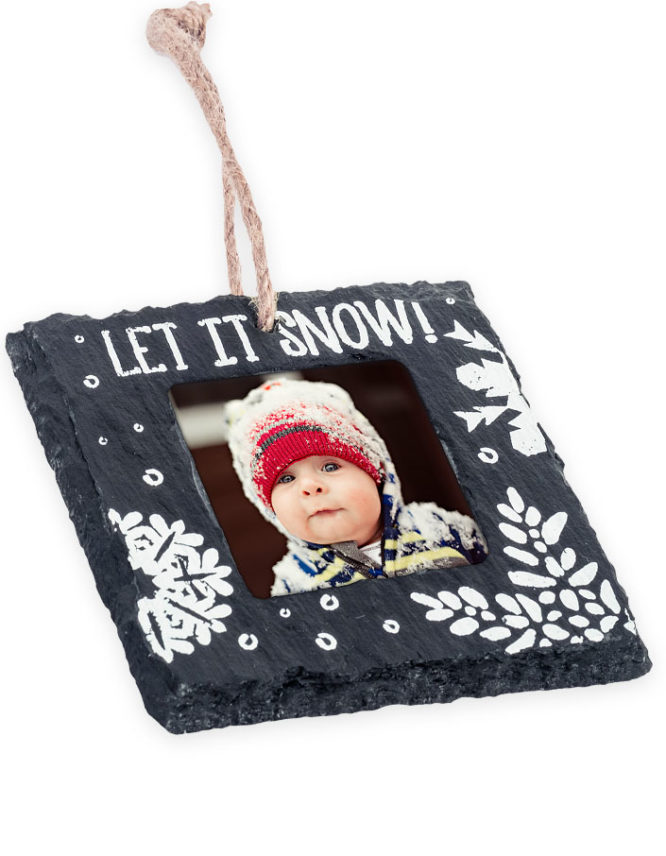 Let It Snow Slate Christmas Photo Ornament 2