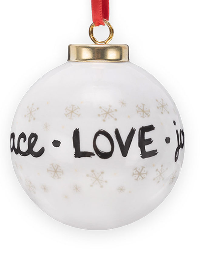 Peace Love & Joy White Globe Christmas Ornament 3