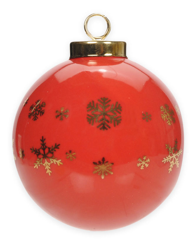 Red Ceramic Globe Gold Snowflake Ornament 3