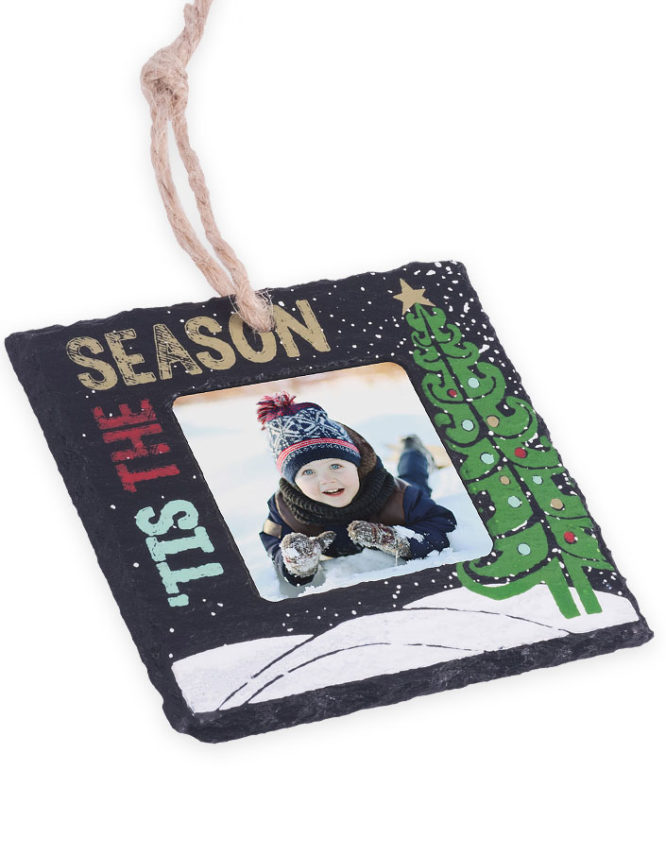 Tis The Season Slate Stone Christmas Photo Ornament