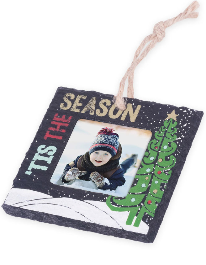 Tis The Season Slate Stone Holiday Photo Ornament