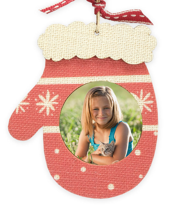 Wood Holiday Mitten Custom Photo Ornament