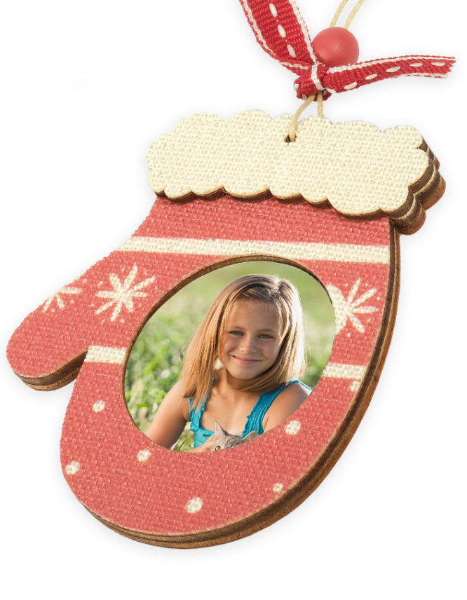 Wood Mitten Photo Ornament