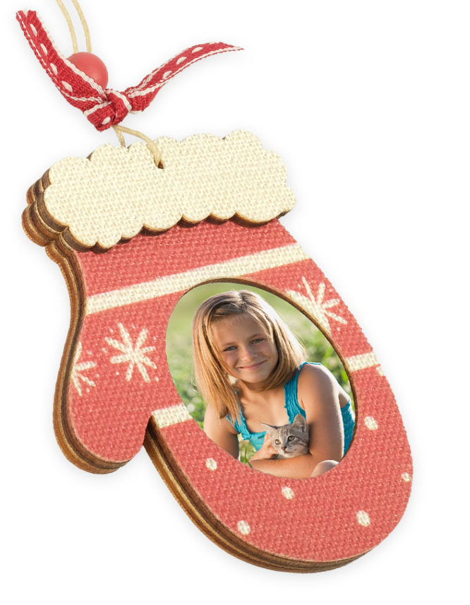 Wood Mitten Photo Ornament