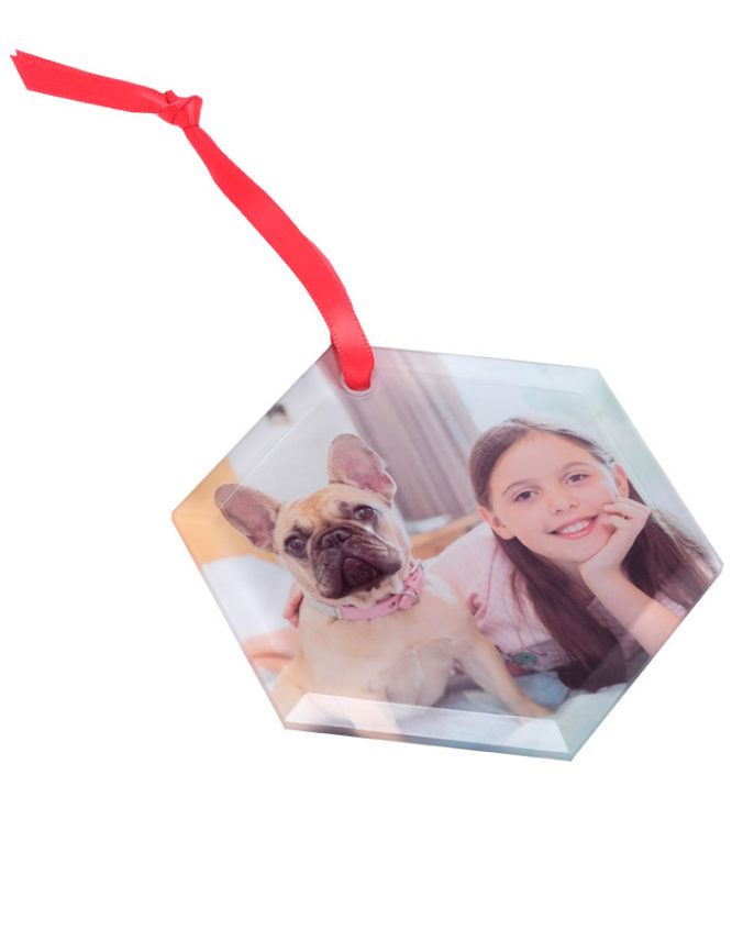 Custom Frosted Glass Hexagon Ornament For The Holidays 3