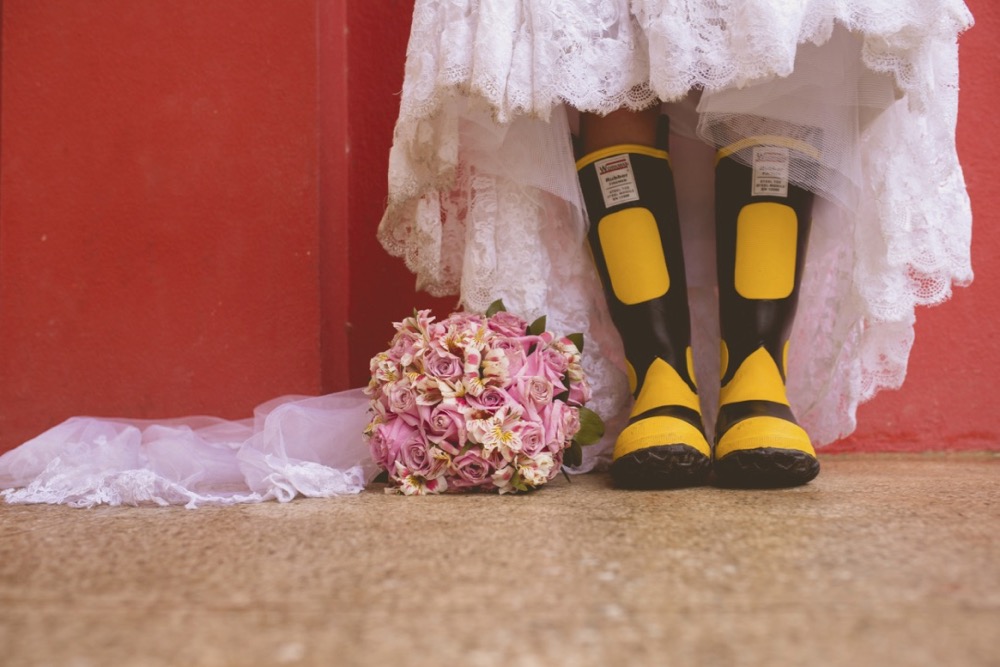 wedding dress and boots