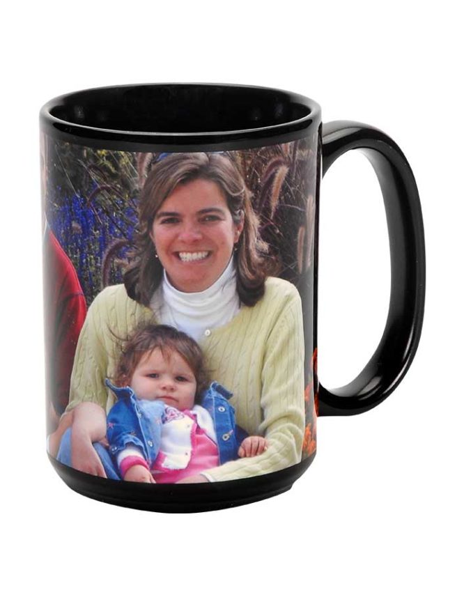 15oz black ceramic photo mug