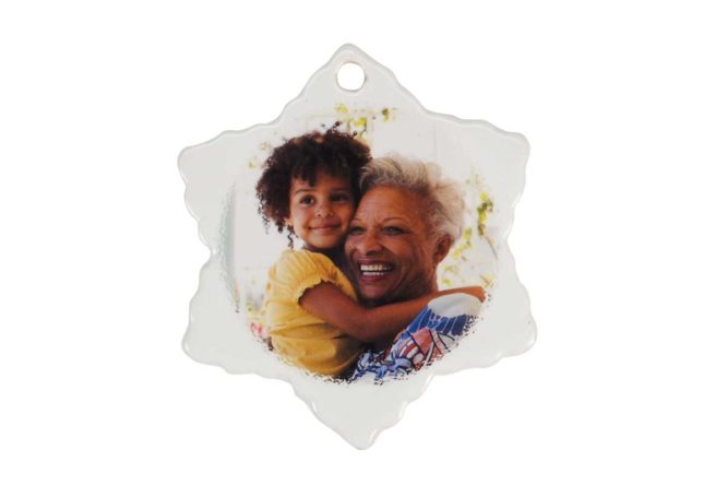 personalized christmas photo ornament ceramic snowflake