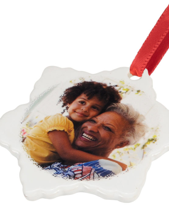 grandma and me photo ornament ceramic snowflake