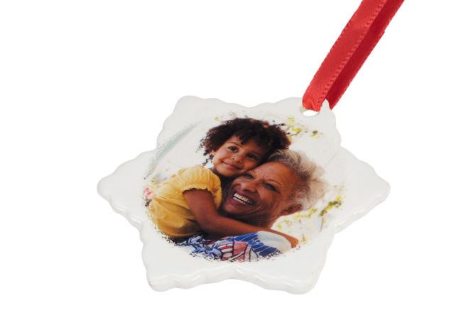 grandma and me photo ornament ceramic snowflake