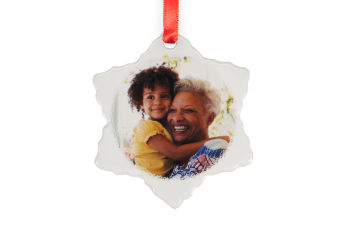 grandma and me photo ornament ceramic snowflake