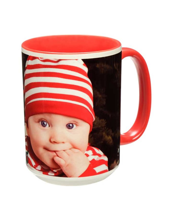 15oz red ceramic photo mug