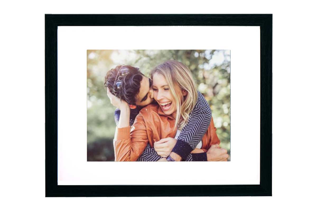 happy couple kissing framed and matted custom photo print