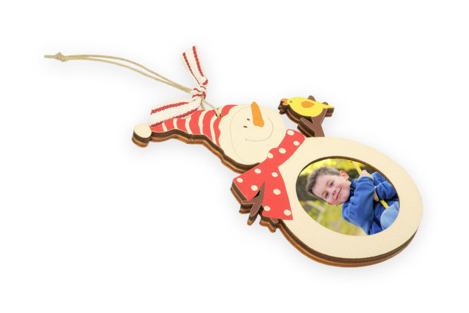 Wooden Snowman Photo Ornament 1