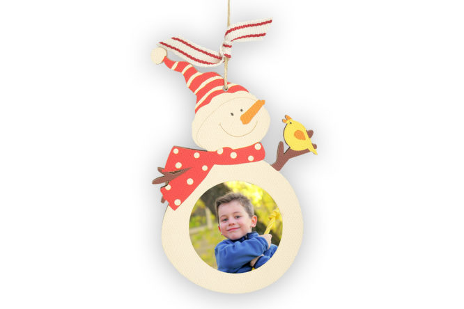 Wooden Snowman Photo Ornament 2