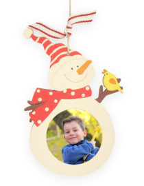 wooden snowman holiday photo ornament