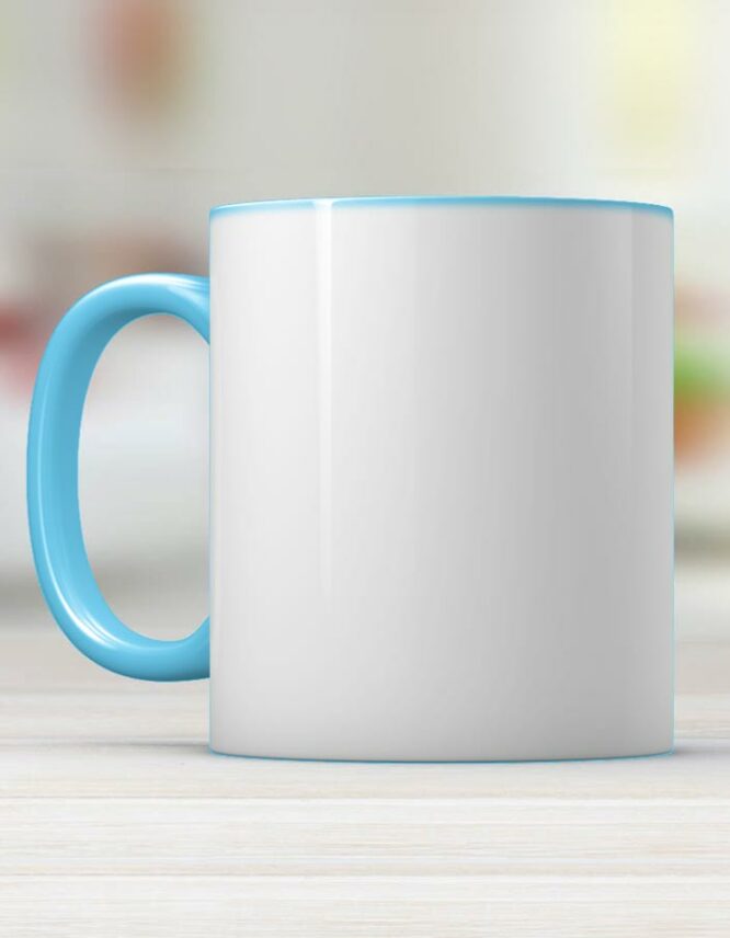 light blue ceramic photo mug